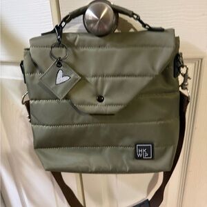 Khaki Men's Messenger Bag with Heart Charm